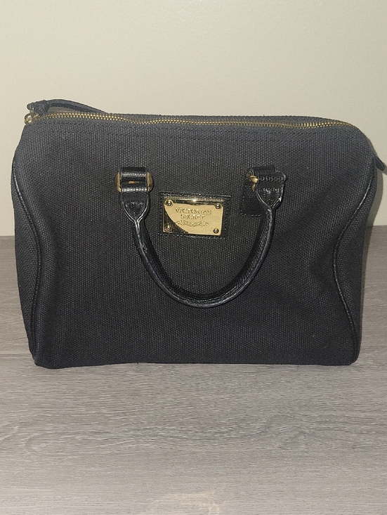 Victoria's Secret Handbags - Victoria's Secret Black Canvas Handbag with Gold Logo Plaque